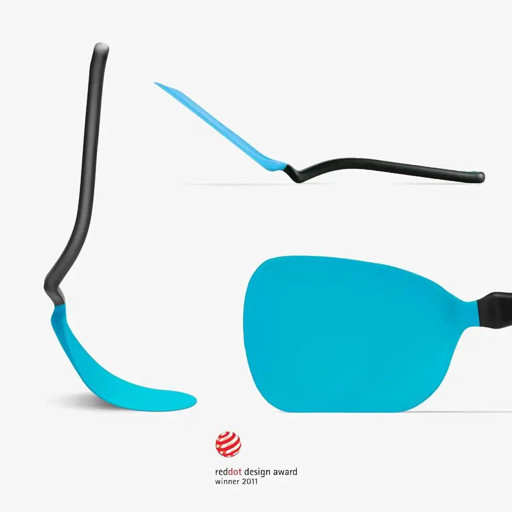 Blue and black eyewear with Red Dot Design Award logo on a white background