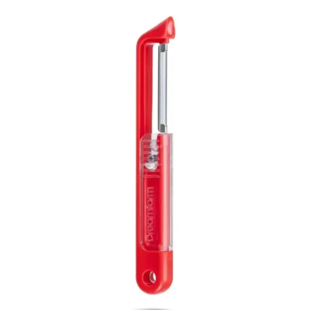 Red vegetable peeler on a white background