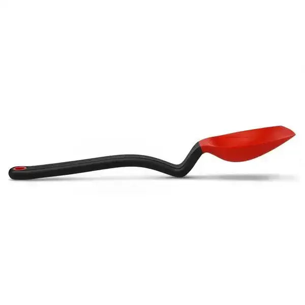 Red and black spoon on a white background