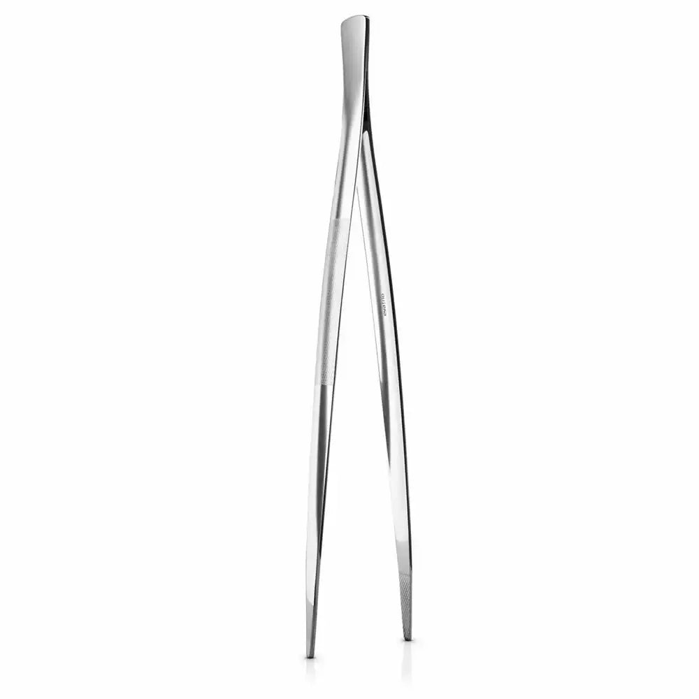 Silver tongs on a white background