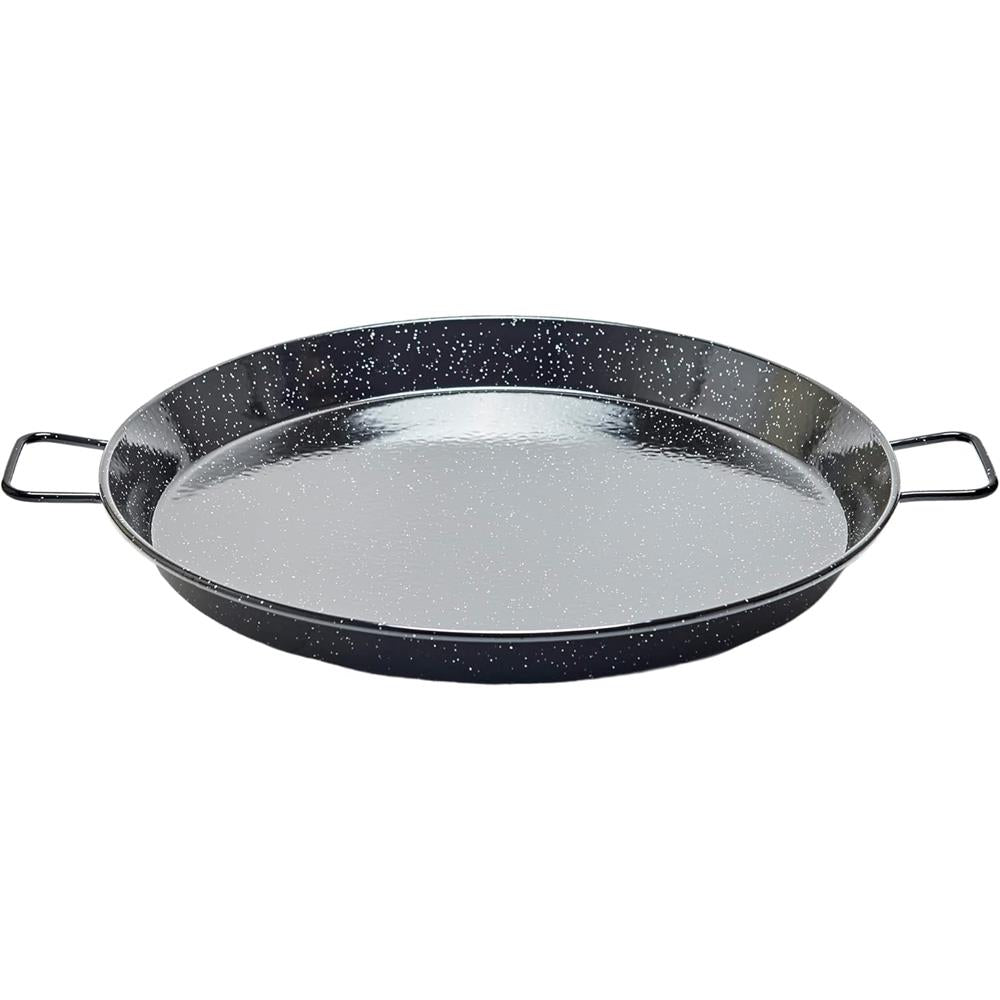 Black speckled frying pan on a white background