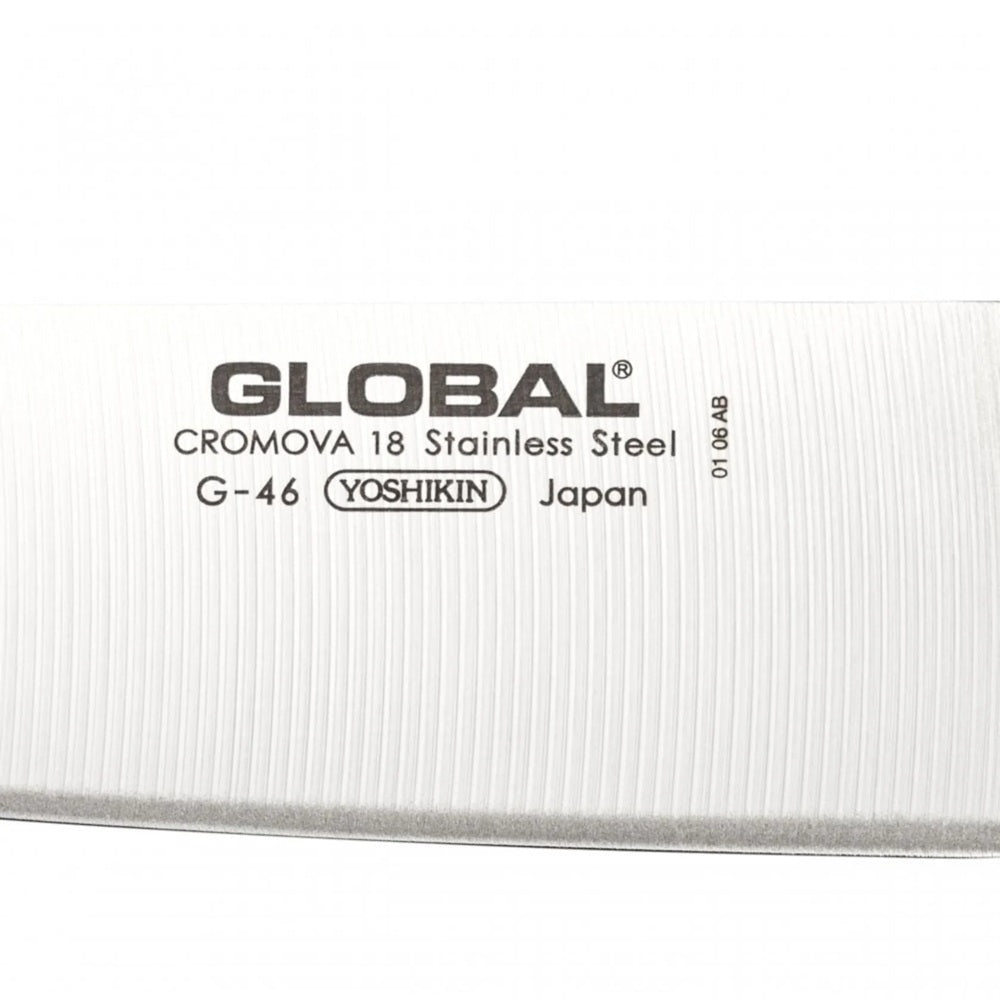Global knife blade with brand name and specifications on a white background