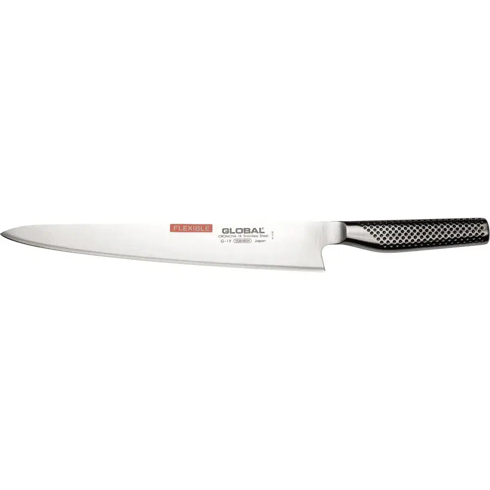 Chef's knife with black handle on a white background