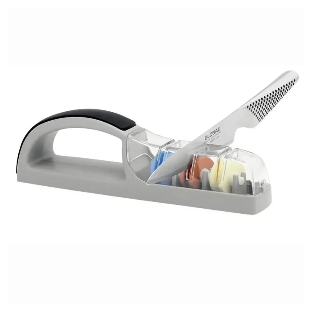 Knife sharpener with multiple holes on a white background