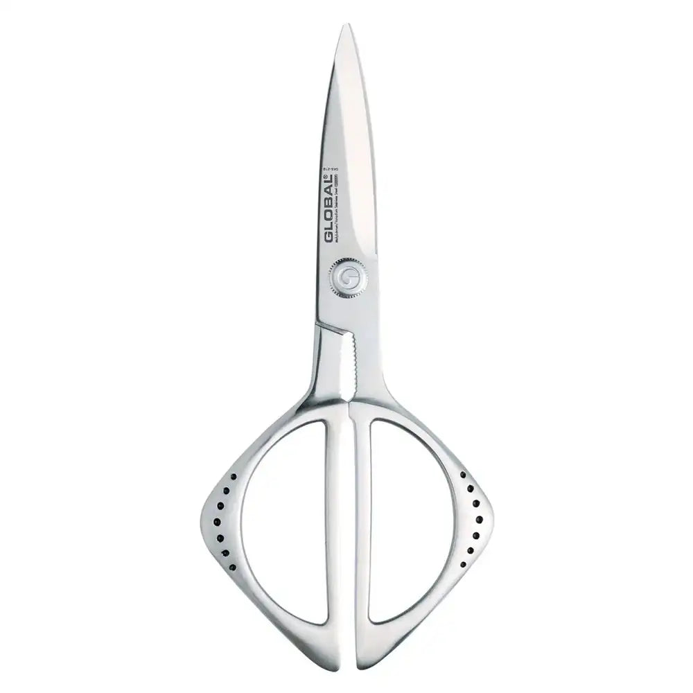 Silver scissors with 'GLOBAL' branding on a white background