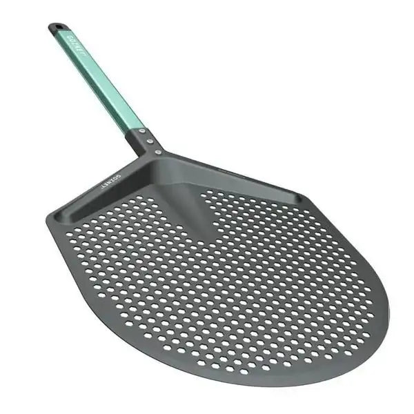Gozney Pro Placement Peel 30cm with perforated metal blade and mint green handle, kitchenware at Cookin Stores