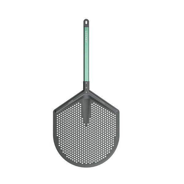 Gozney Pro Placement Peel 35cm perforated pizza peel with green handle, kitchenware at Cookin Stores