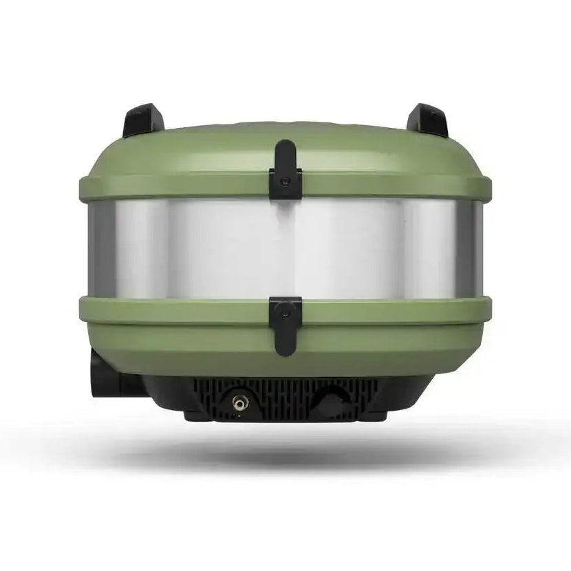 Gozney Tread portable outdoor pizza oven olive color on white background at Cookin Stores