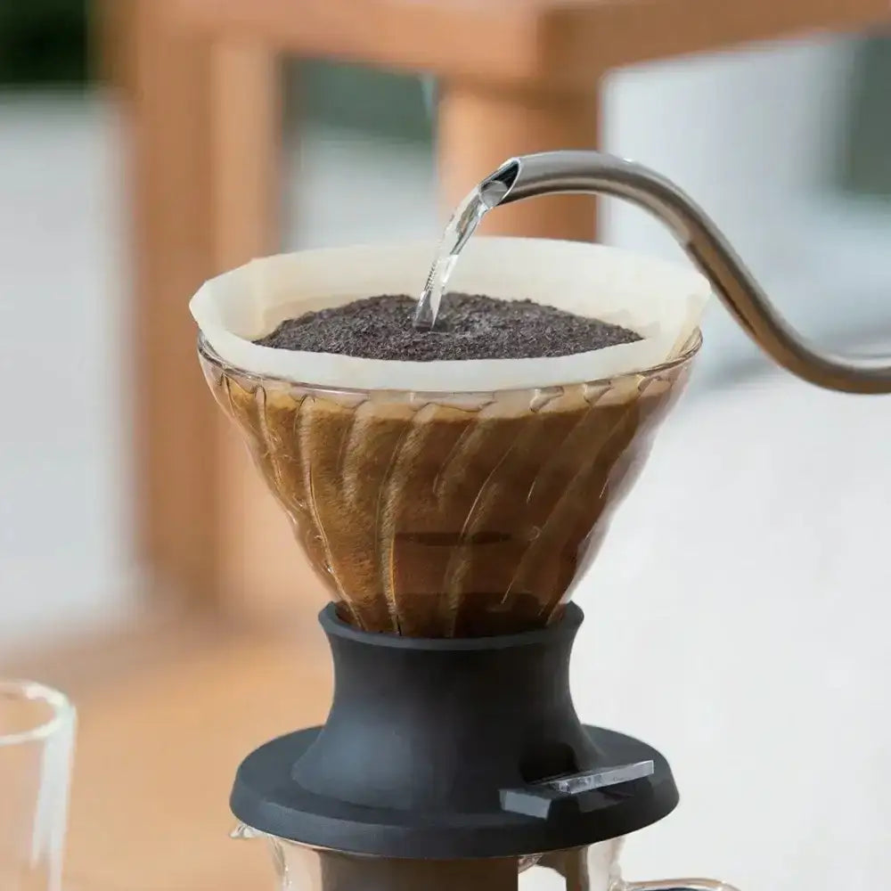 Coffee brewing process with a pour-over coffee maker.