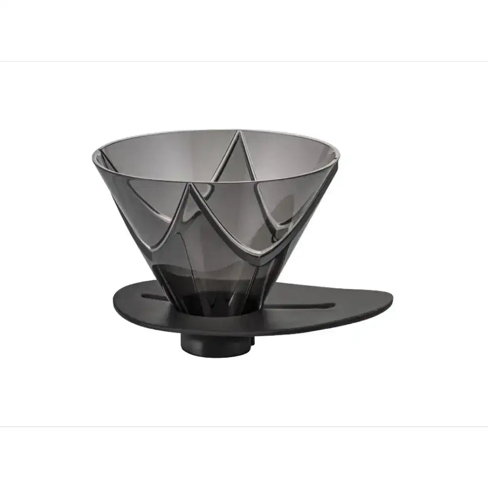 Black and transparent plastic coffee filter on a white background