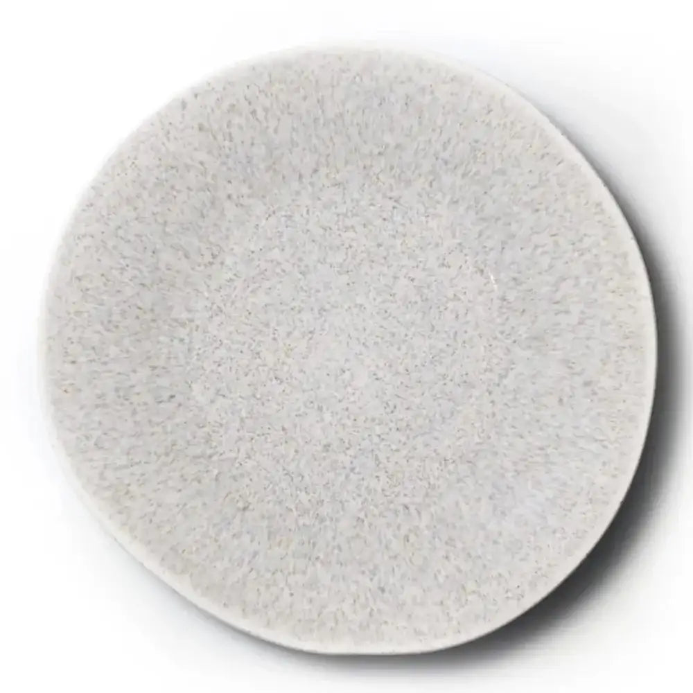 Round gray stone dinner plate on a white background