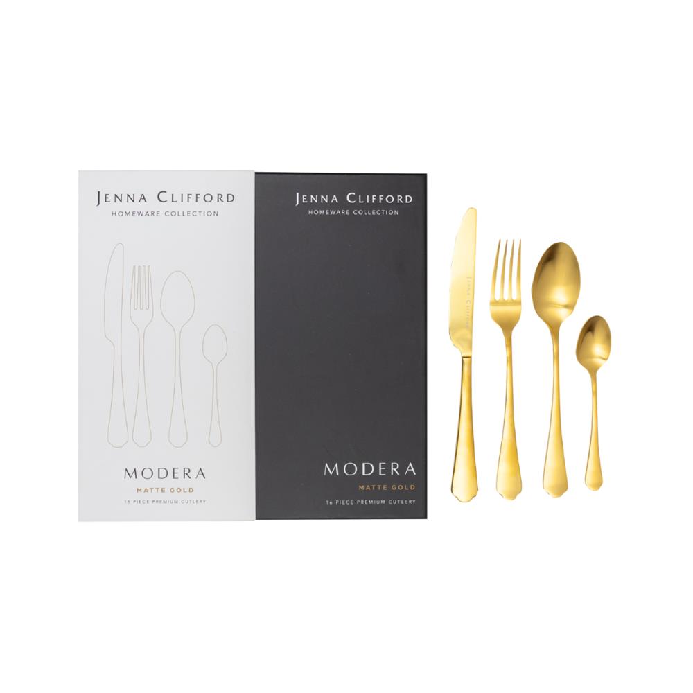 Jenna Clifford Modera Satin Gold Cutlery Set 16 Piece.