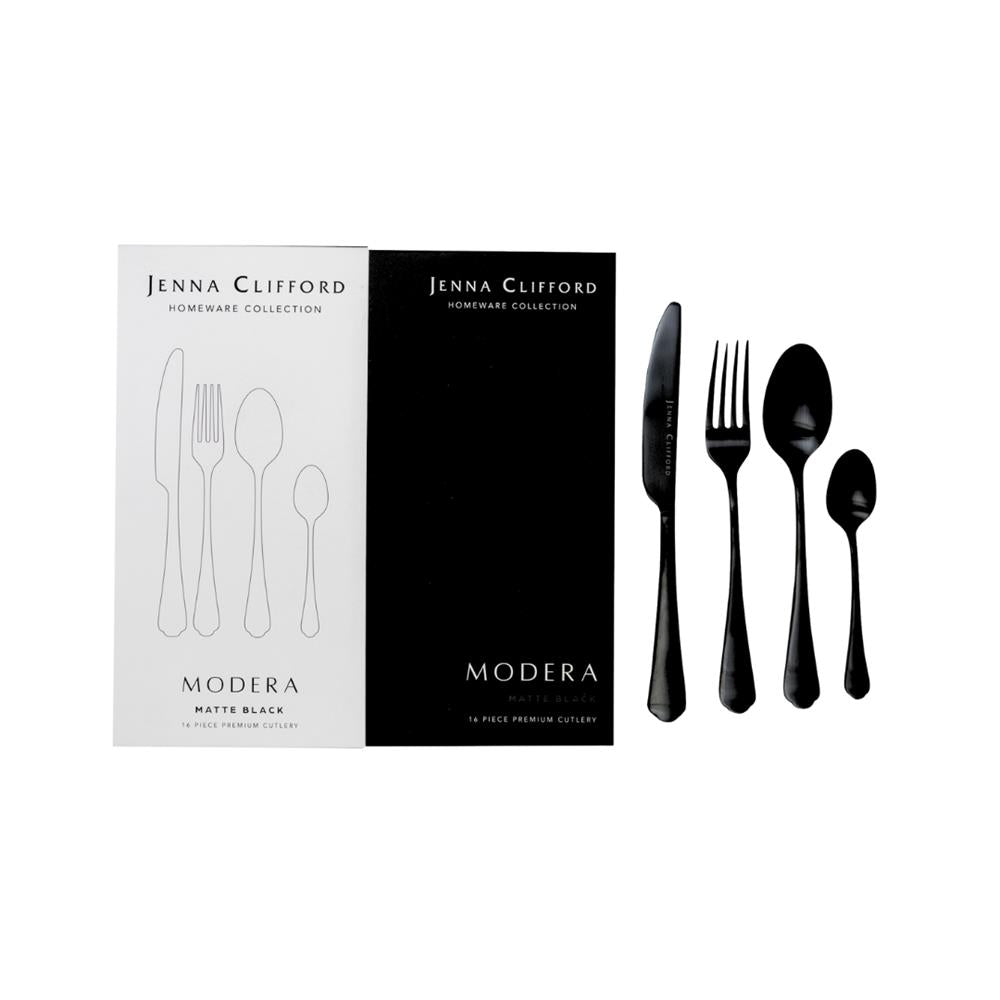 Jenna Clifford Modera Satin Black Cutlery Set 16 Piece.