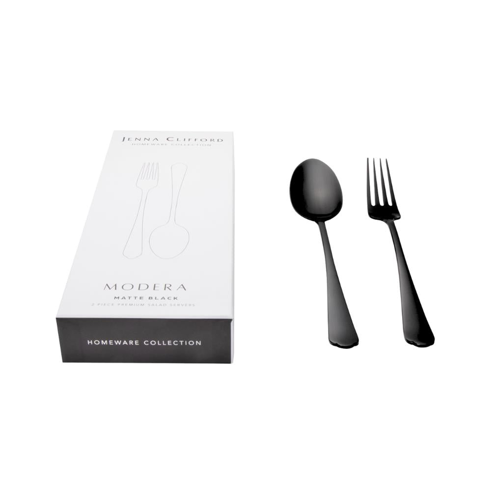 Jenna Clifford Modera Satin Black Salad Server Set 2 Piece.