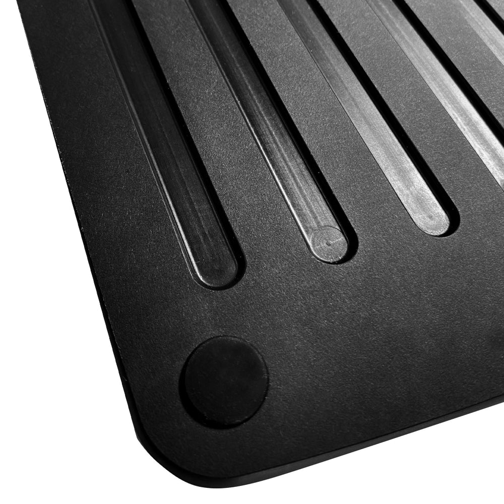 Close up of a cutting board with a white background