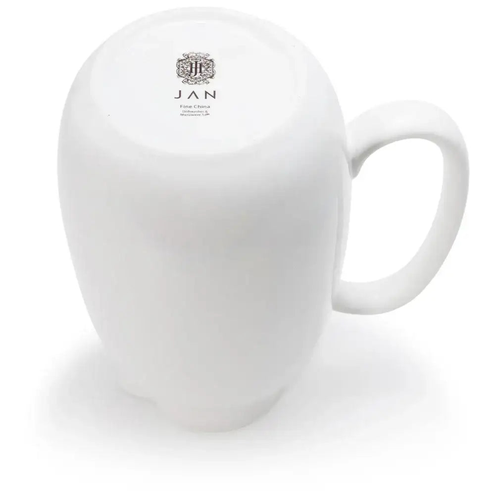 White mug with 'JAN' branding on a white background