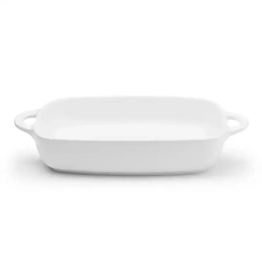 White ceramic baking dish on a white background