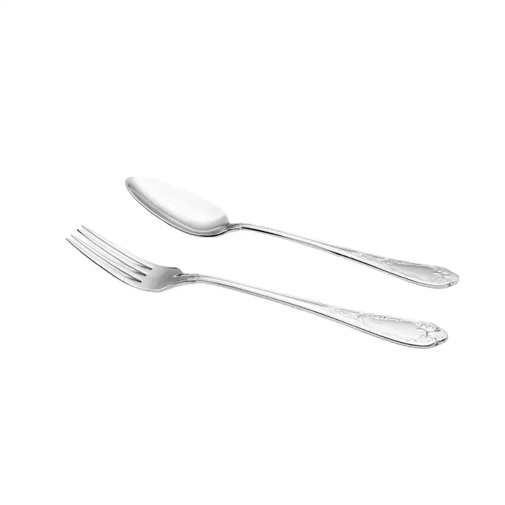 Silver fork and knife set on a white background