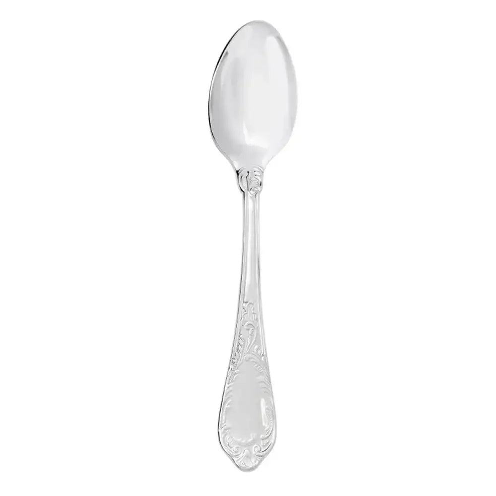 Silver teaspoon on a white background
