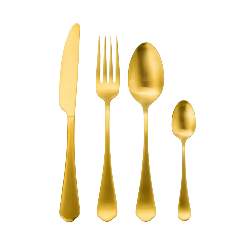 Jenna Clifford Modera Satin Gold Cutlery Set on a white background