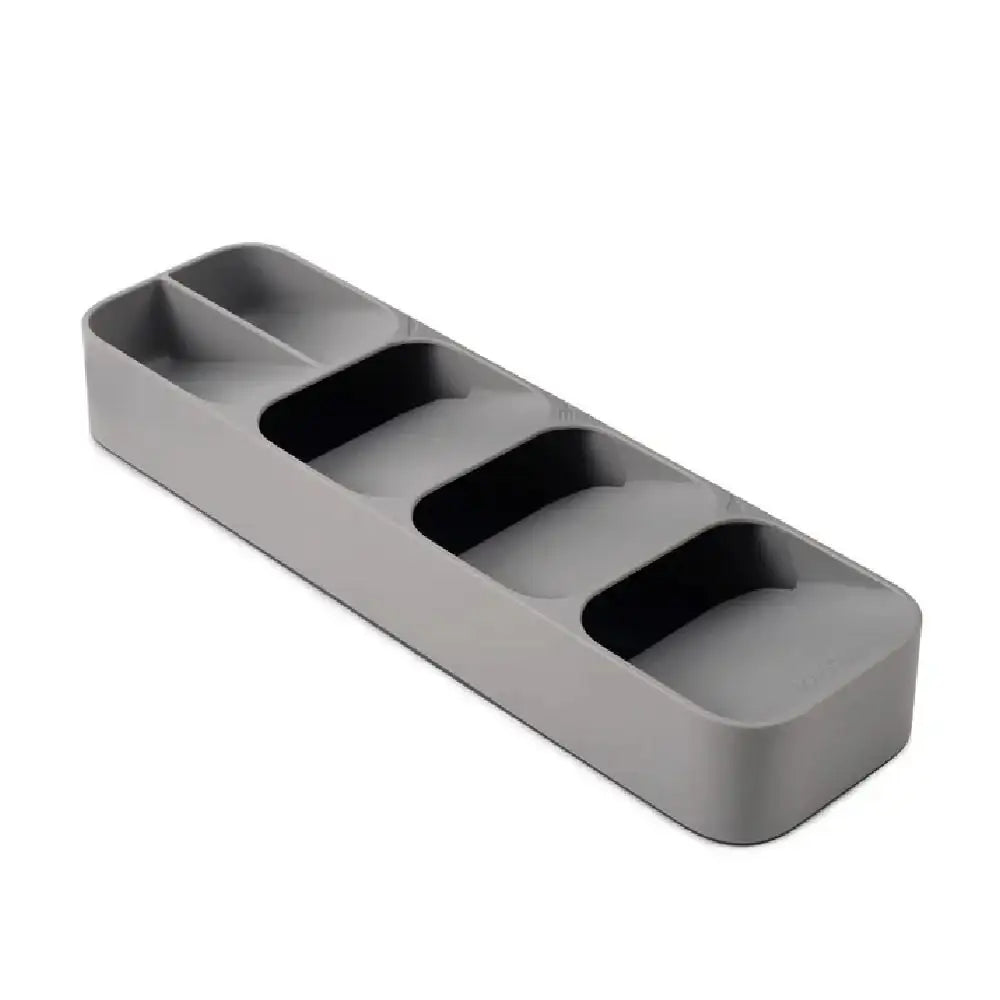 Grey compact cutlery organizer with multiple compartments for kitchen drawer storage