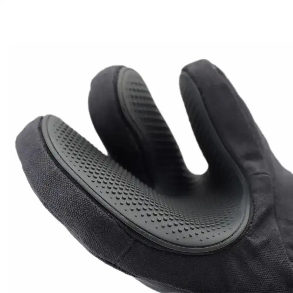 Black glove with textured palm on a white background