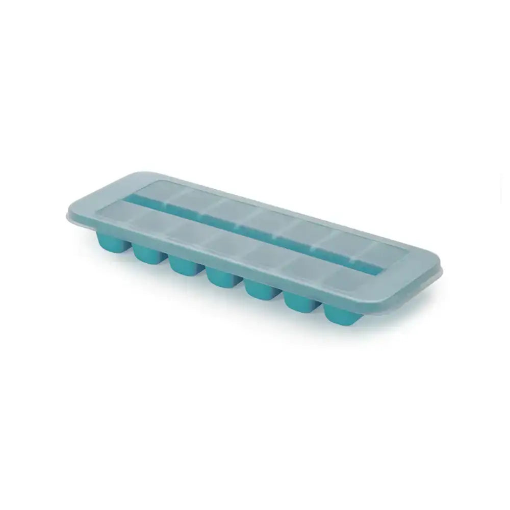 Teal ice cube tray on a white background