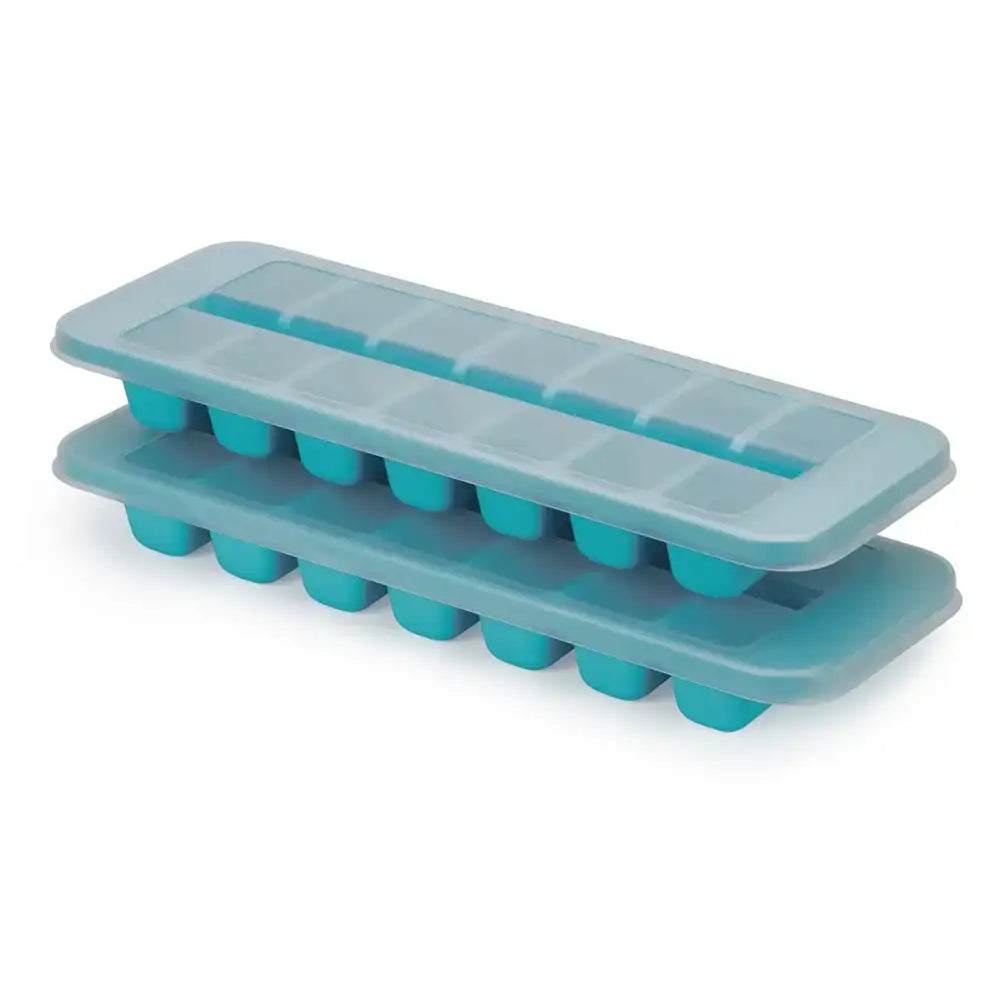 Teal ice cube tray on a white background