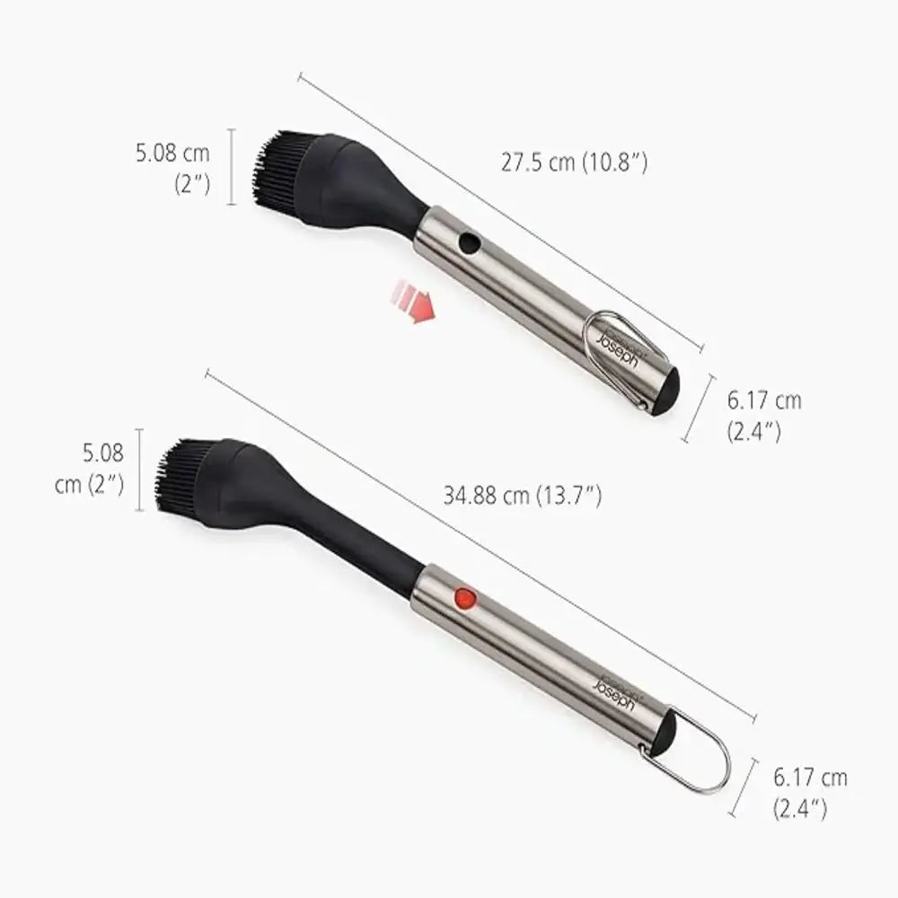 Two BBQ brushes with measurements on a white background