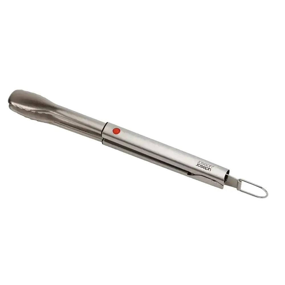 Metallic tool with a red button on a white background