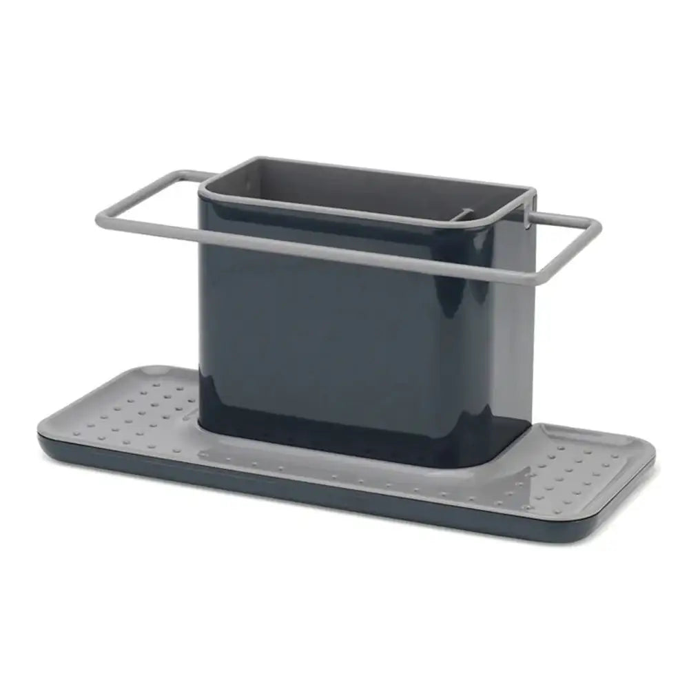Gray dish drainer with basket on a white background