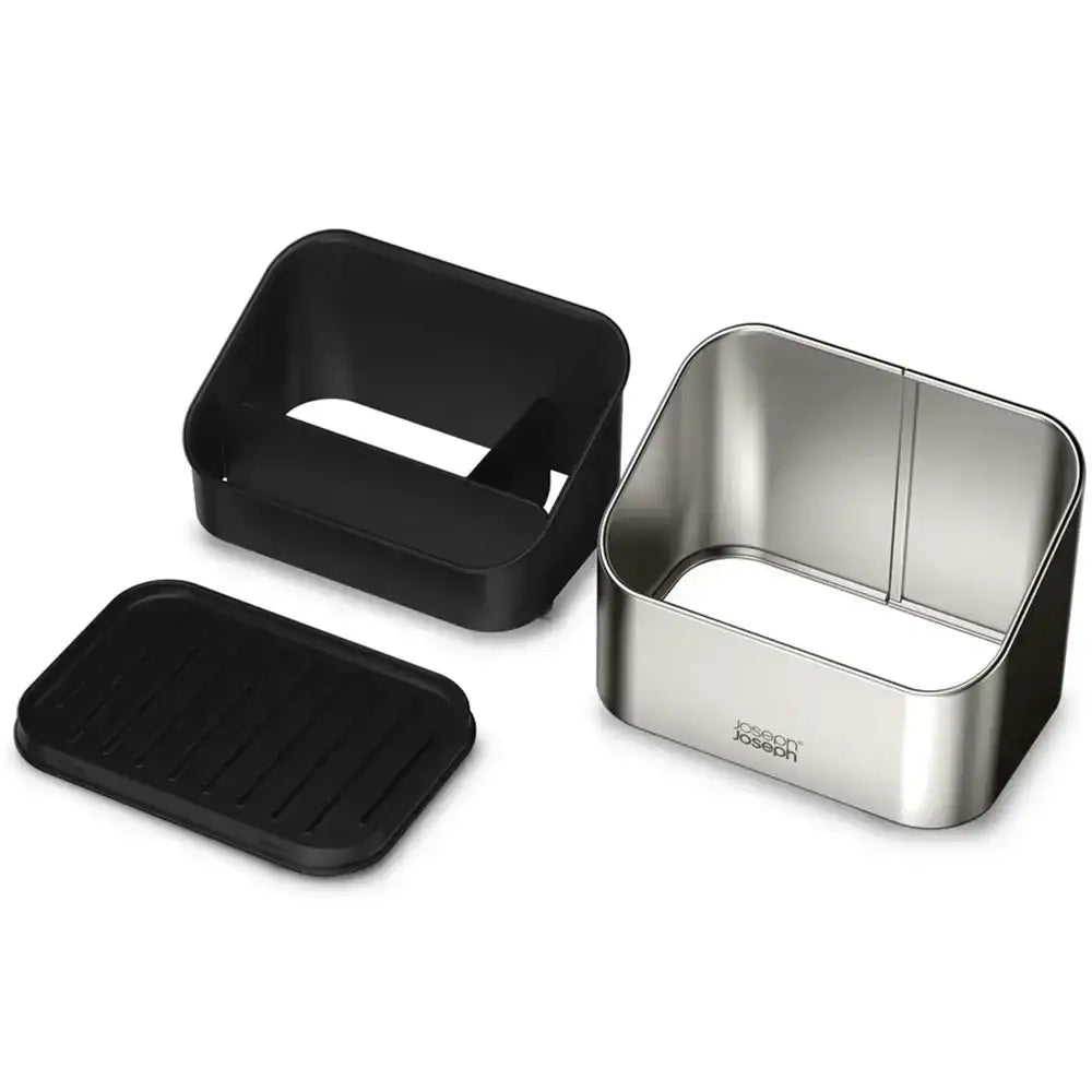 Set of three kitchen tools including a black square tool, a black rectangular tool, and a silver rectangular tool on a white background.