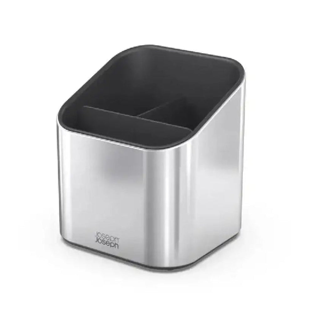 Silver and black desk organizer on a white background