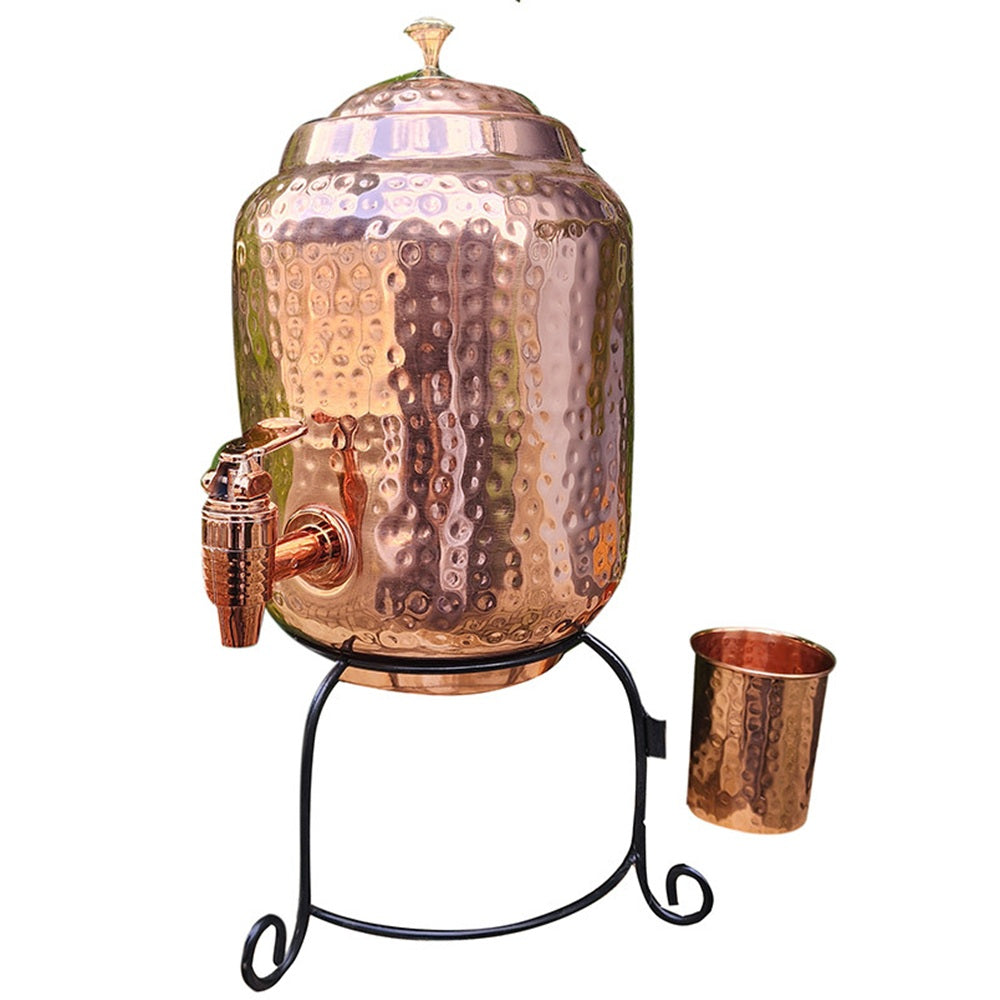 Just Copper Dimple Copper Water Dispenser with Cup and Stand 5L