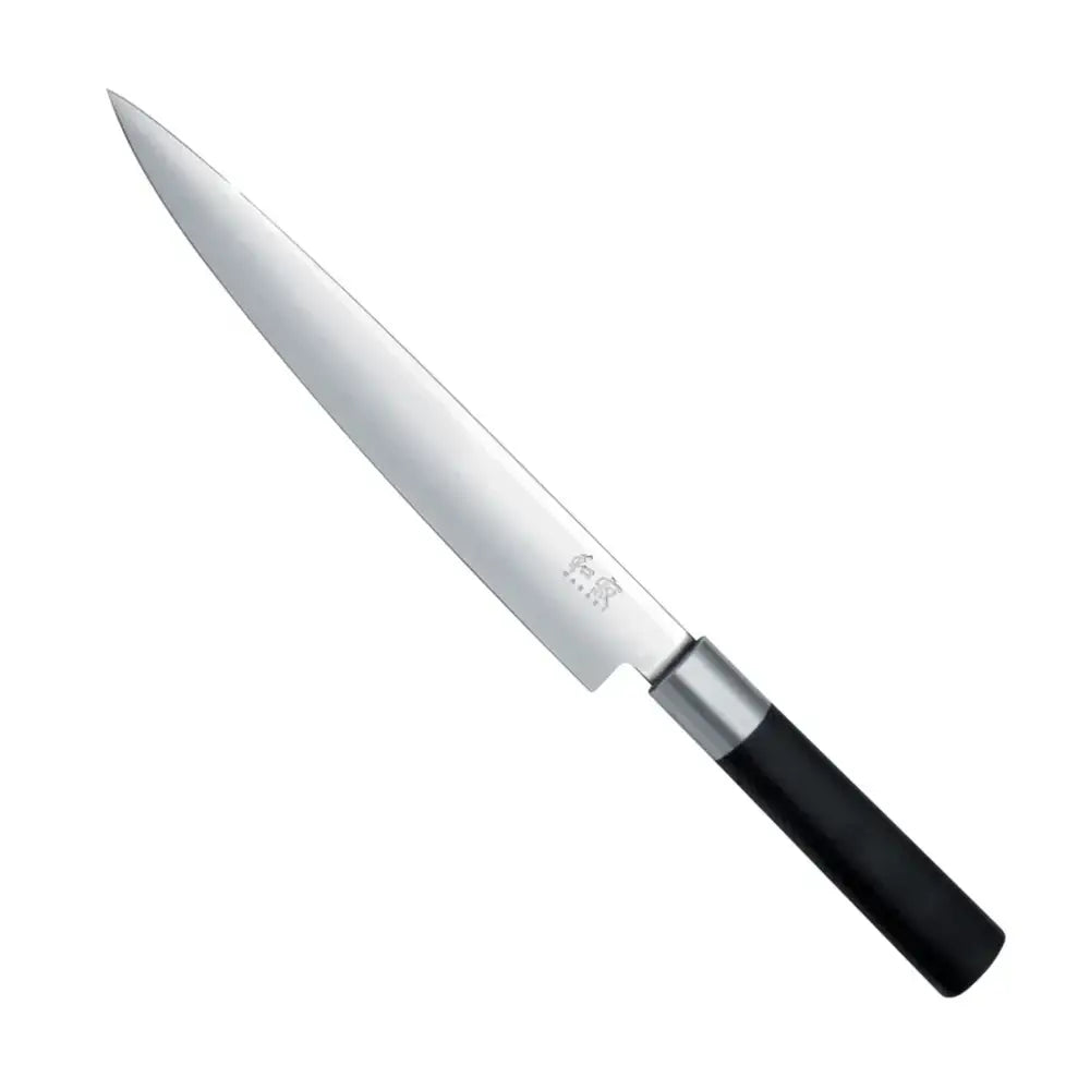 Knife with a black handle on a white background