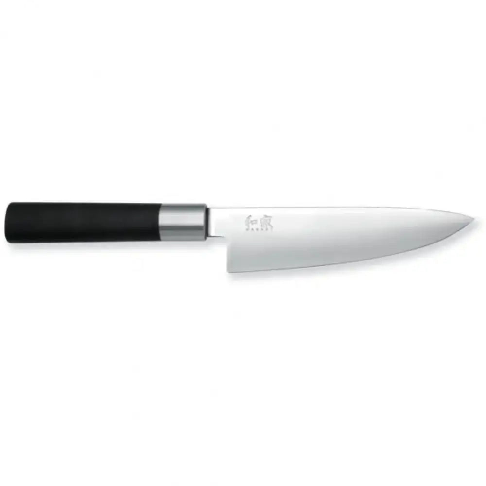 Chef's knife with black handle on a white background