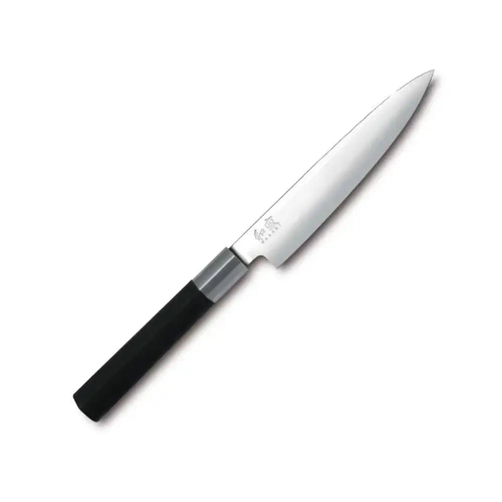 Utility knife with a black handle on a white background