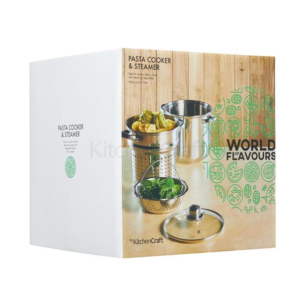 KitchenCraft World of Flavours Italian Stainless Steel Pasta Pot Set 20cm, 4L