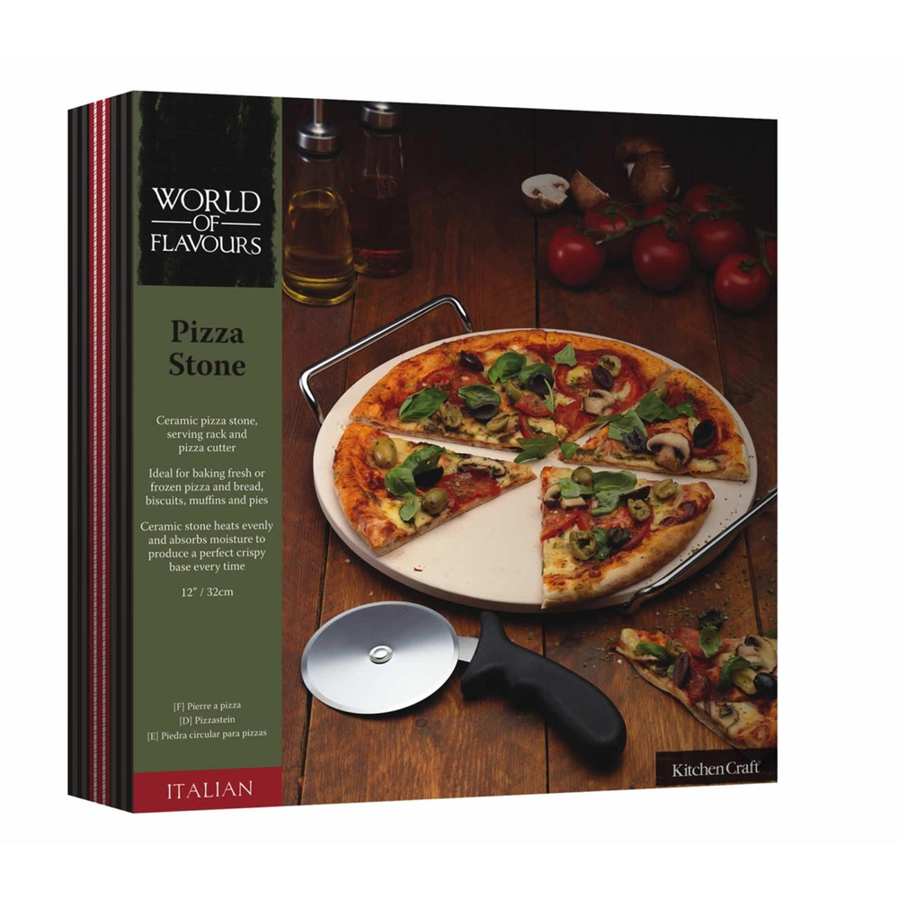 World Of Flavours Italian Pizza Stone & Cutter Set 32cm