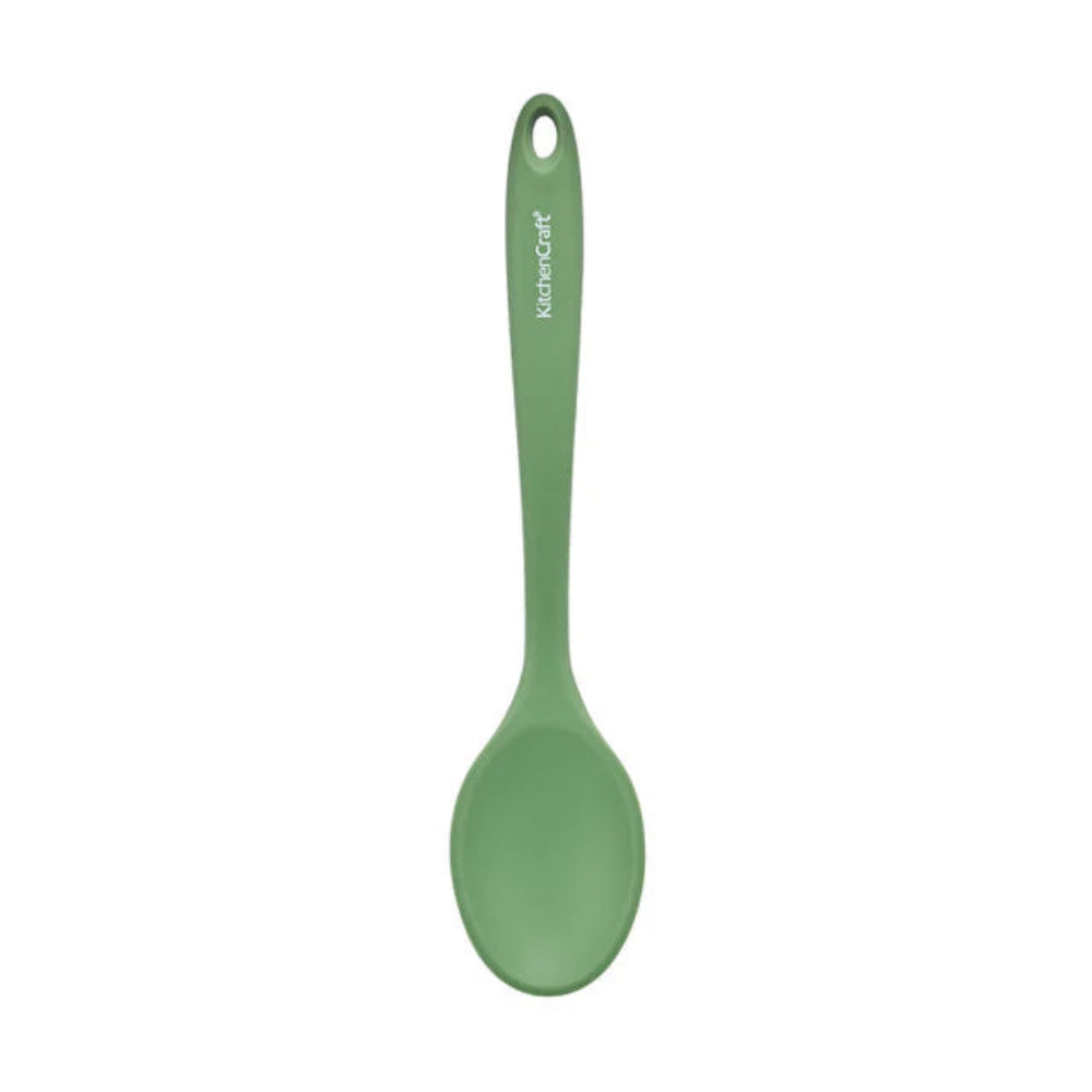 Green spoon with a handle on a white background