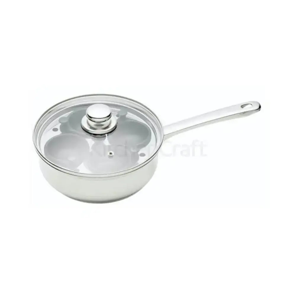 Stainless steel saucepan with glass lid on a white background