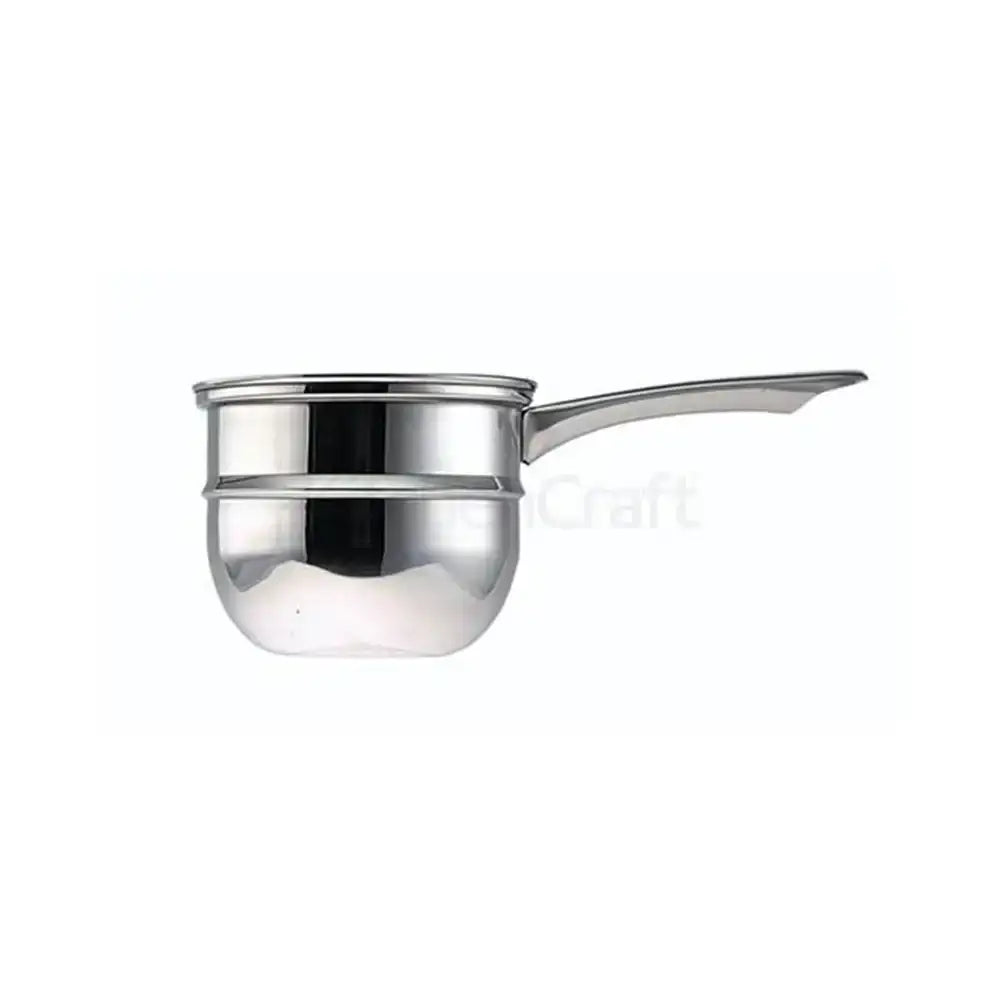 Stainless steel saucepan on a white background