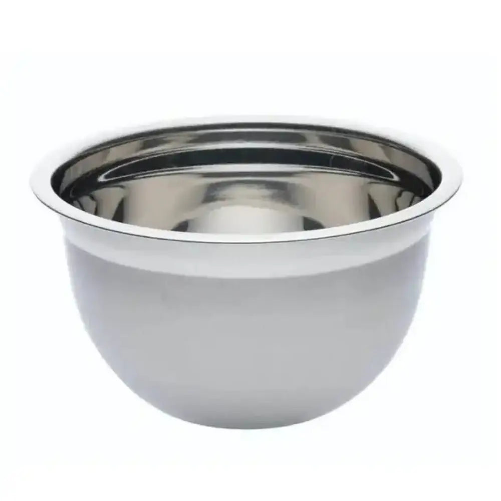Stainless steel mixing bowl on a white background