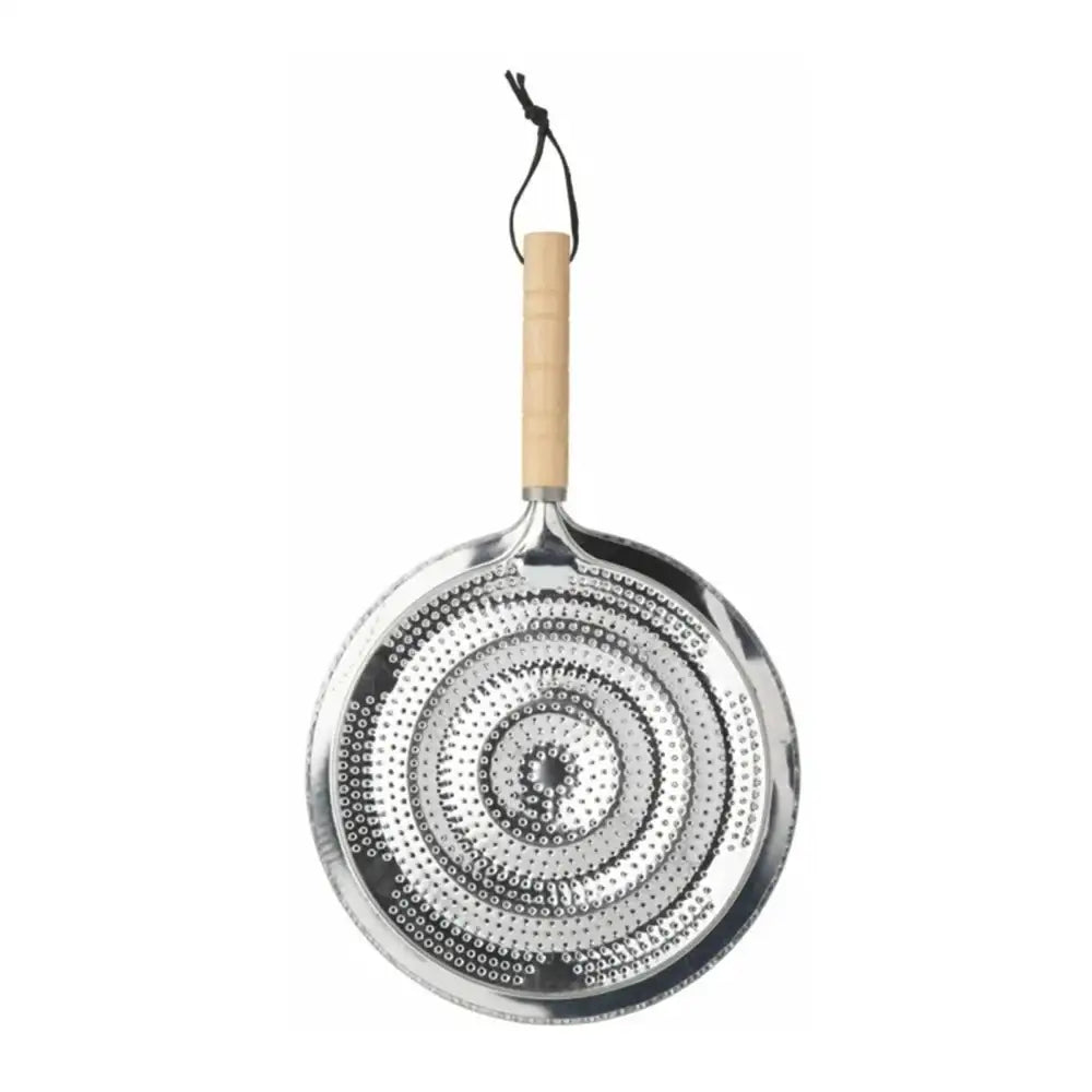 Metallic heat diffuser with decorative handle on a white background
