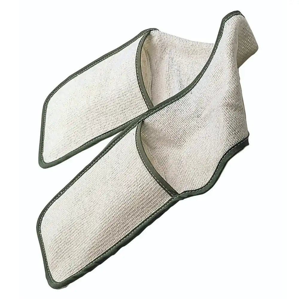 White microfiber cloth with green border on a white background