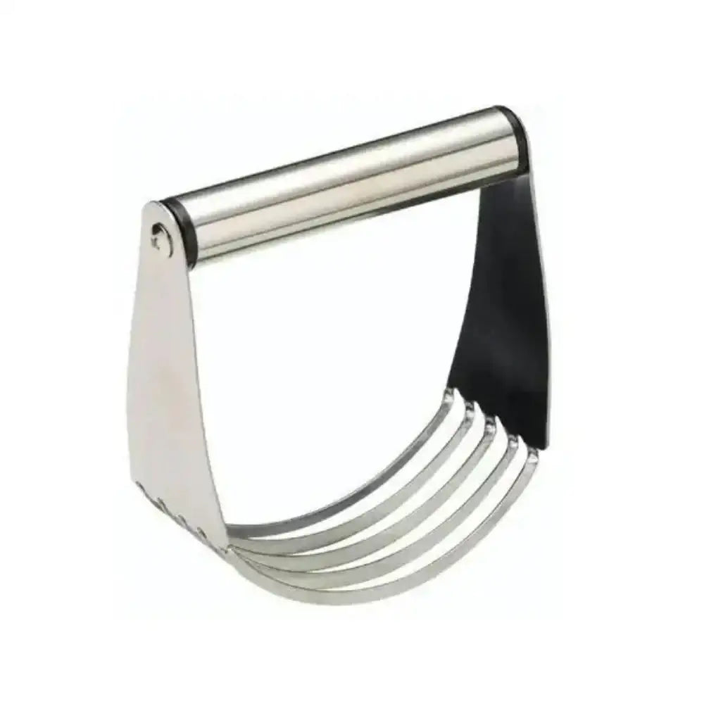 Metallic kitchen tool with a handle on a white background