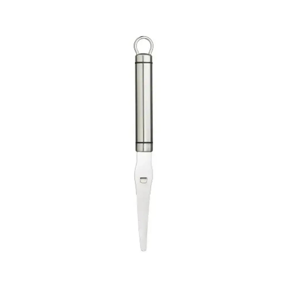 Silver knife with a white blade on a white background