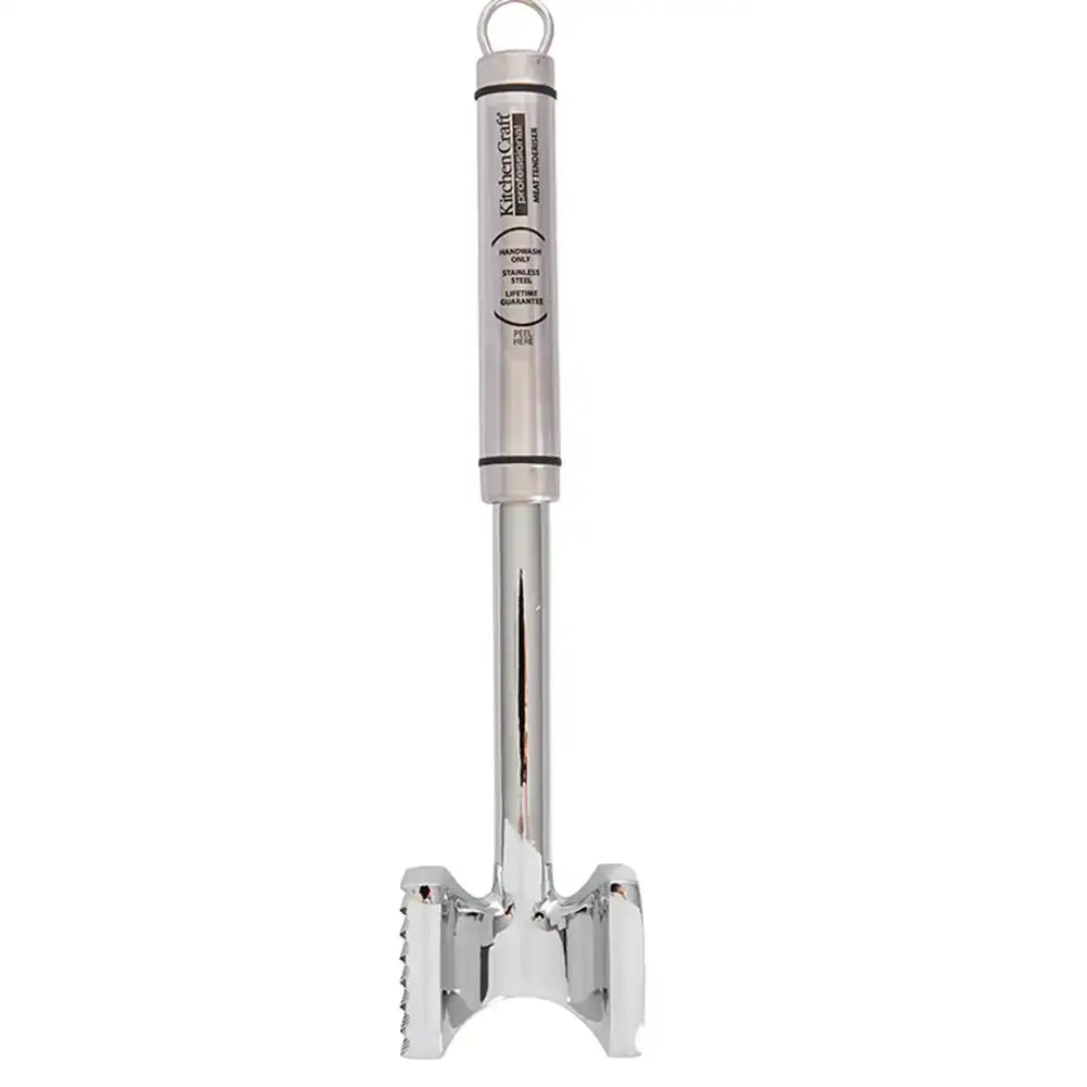 Metallic kitchen tool with a handle on a white background