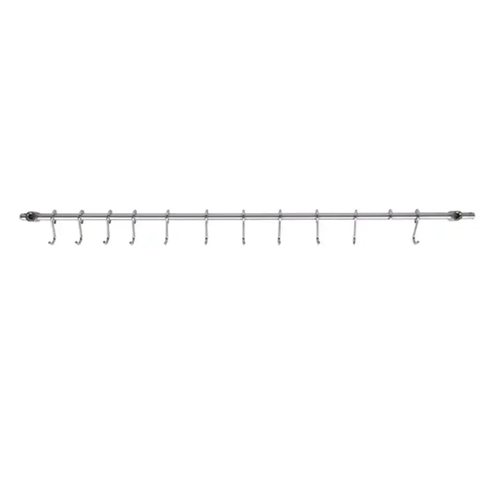 Metal curtain rod with hooks on a white background