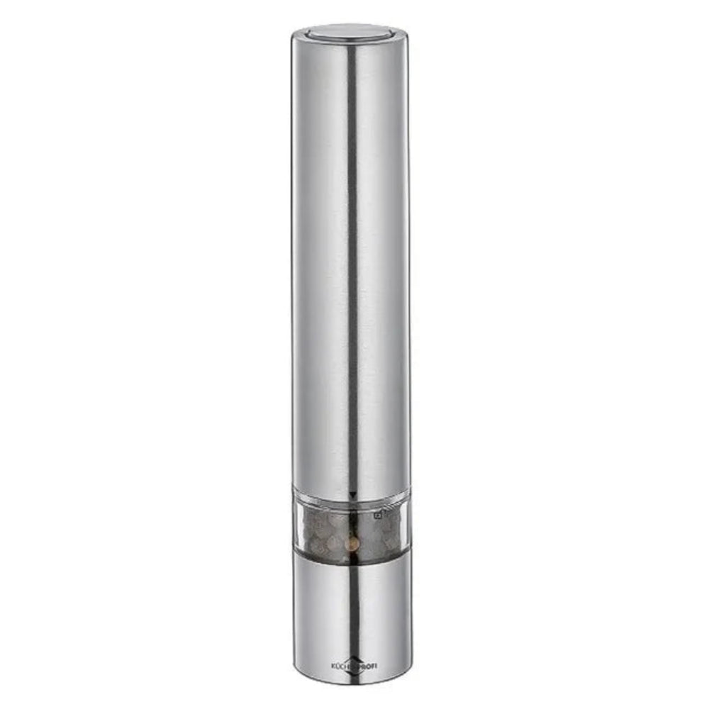 Metallic salt grinder with a white background